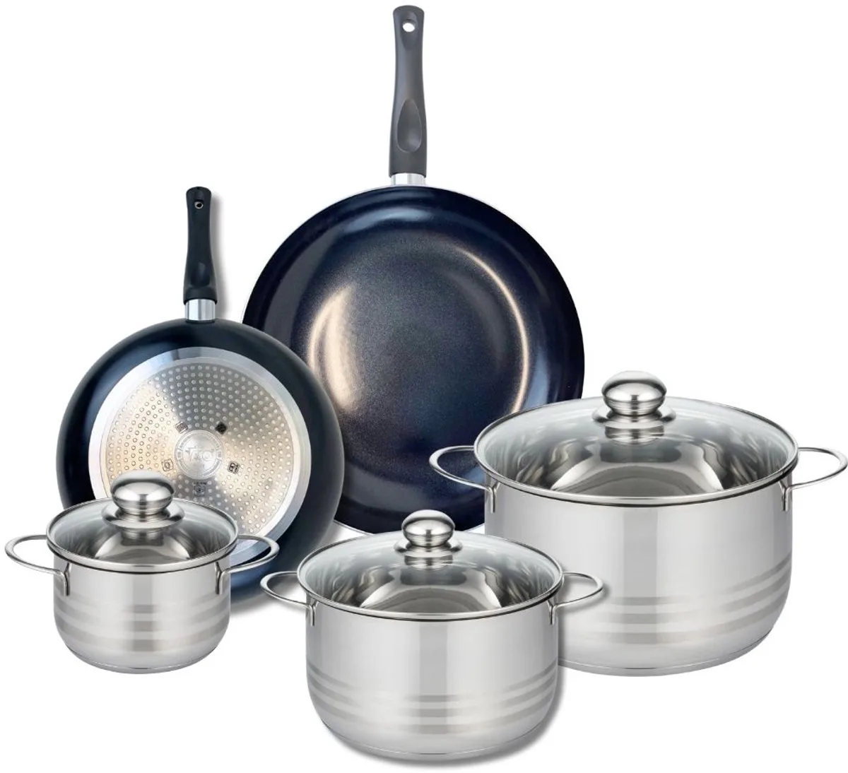 Set van 2 Koekenpannen 24 en 28 cm en 3 Kookpotten 14, 20 en 24 cm Elo Prima Glanzend van Fackelmann in Zwart – productfoto