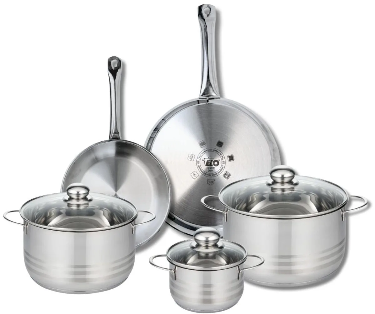 Set van 2 Koekenpannen 24 en 28 cm en 3 Kookpotten 14, 20 en 24 cm Elo Profi Brillant van Fackelmann in Grijs – productfoto