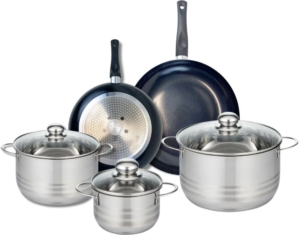 Set van 2 Koekenpannen 24 en 28 cm en 3 Kookpotten 16, 20 en 24 cm Elo Prima Glanzend van Fackelmann in Zwart – productfoto