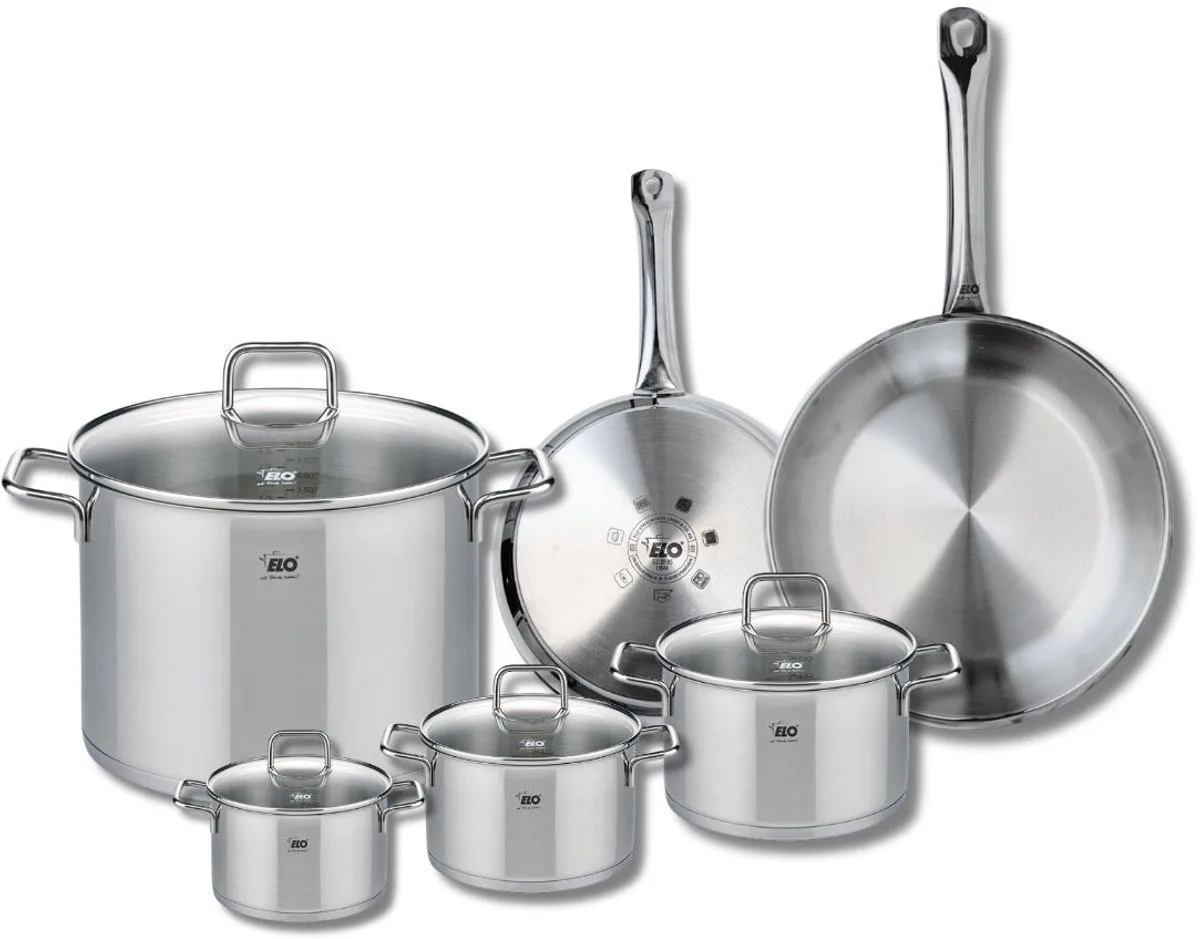 Set van 2 Koekenpannen 24 en 28 cm en 4 kookpotten 12, 14, 16 en 26 cm Elo Profi Citrin by Fackelmann in Grey – product photo