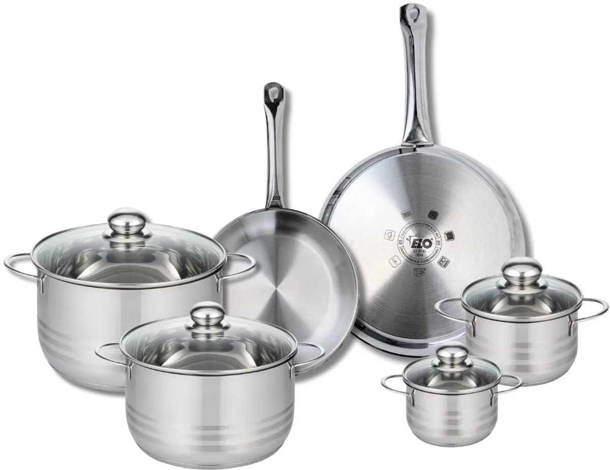 Set van 2 Koekenpannen 24 en 28 cm en 4 kookpotten 12, 14, 20 en 24 cm Elo Profi Brillant van Fackelmann in Grijs – productfoto