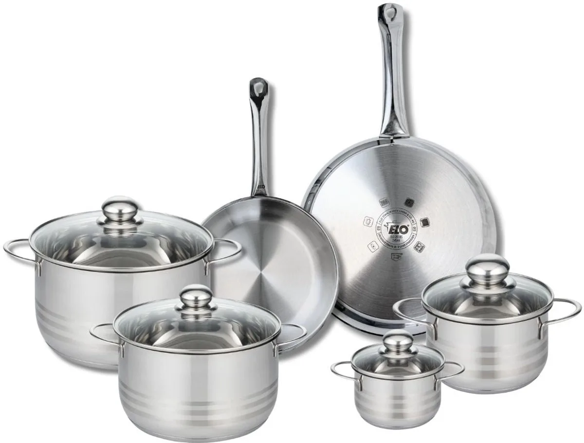 Set van 2 Koekenpannen 24 en 28 cm en 4 kookpotten 12, 16, 20 en 24 cm Elo Profi Brillant van Fackelmann in Grijs – productfoto