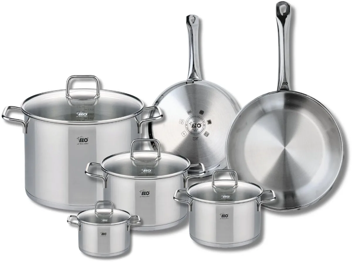 Set van 2 Koekenpannen 24 en 28 cm en 4 kookpotten 12, 16, 20 en 26 cm Elo Profi Citrin van Fackelmann in Grijs – productfoto