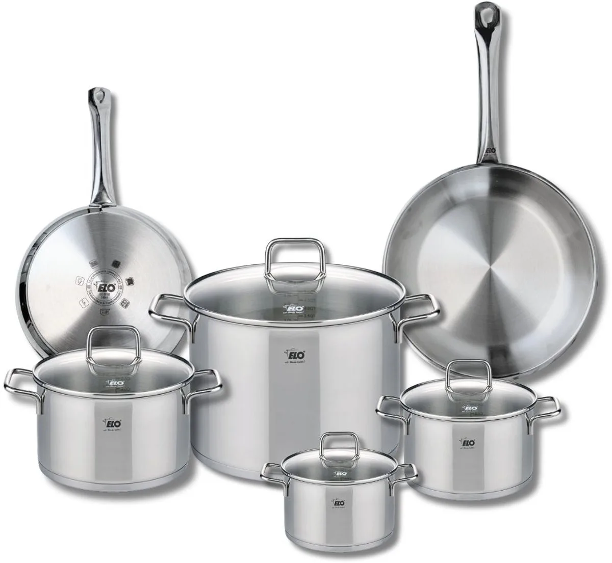 Set van 2 Koekenpannen 24 en 28 cm en 4 kookpotten 14, 16, 20 en 26 cm Elo Profi Citrin van Fackelmann in Grijs – productfoto