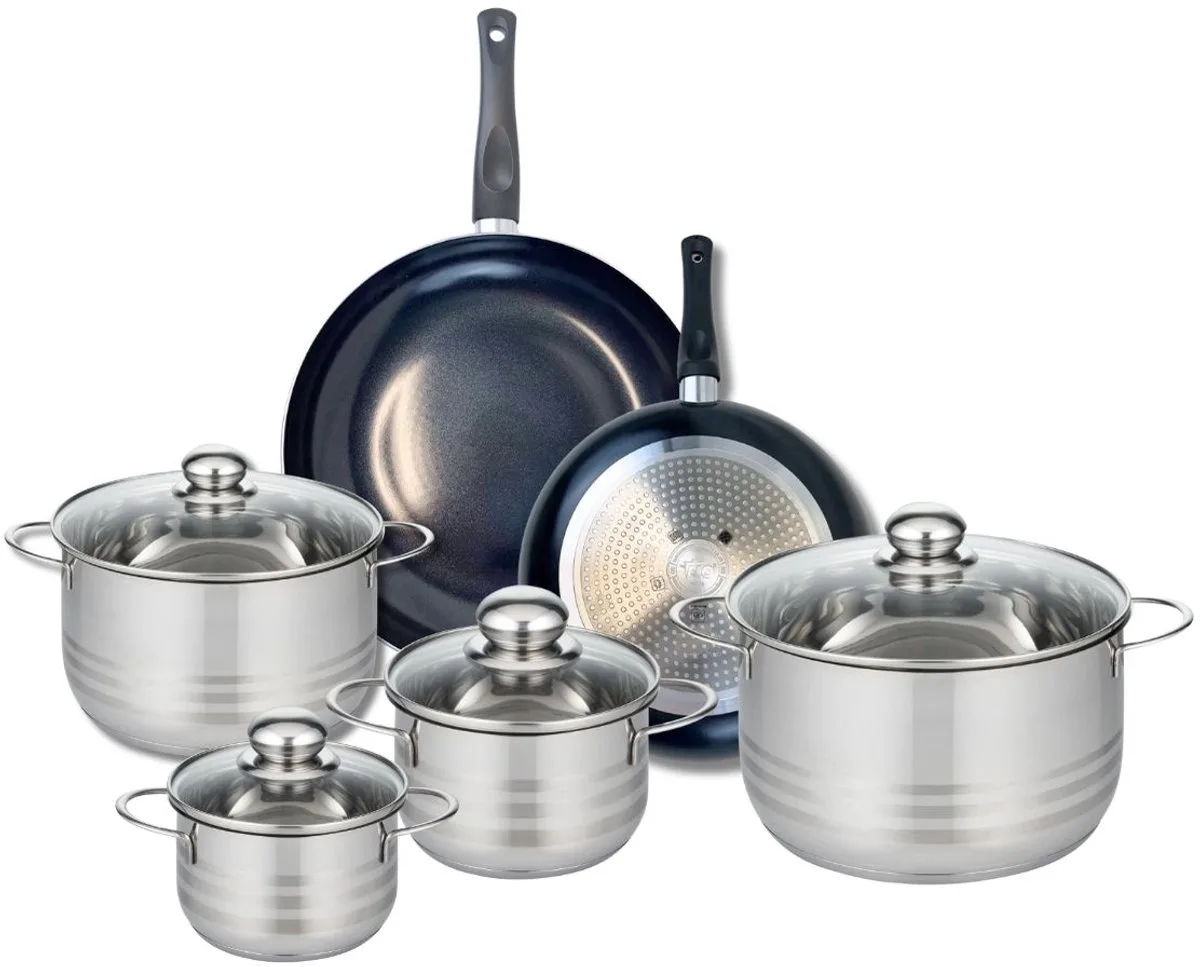 Set van 2 Koekenpannen 24 en 28 cm en 4 kookpotten 14, 16, 20 en 24 cm Elo Prima Brillant van Fackelmann in Zwart – productfoto