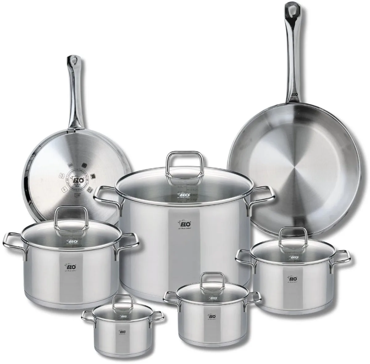 Set van 2 Koekenpannen 24 en 28 cm en 5 kookpotten 12, 14, 16, 20 en 26 cm Elo Profi Citrin van Fackelmann in Grijs – productfoto