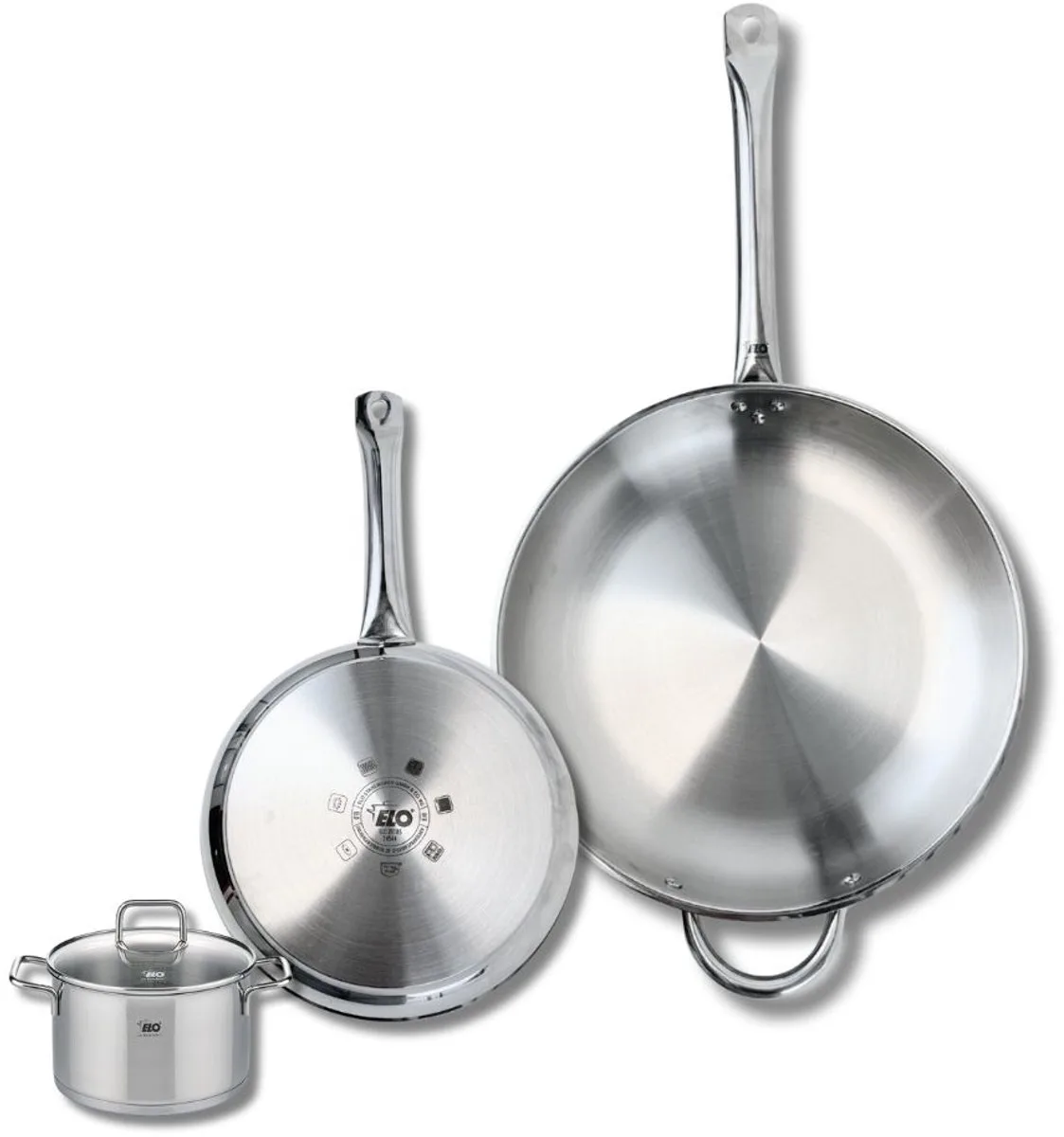Set van 2 Koekenpannen 24 en 32 cm en 1 braadpan 12 cm Elo Profi Citrin från Fackelmann i Grå – produktbild