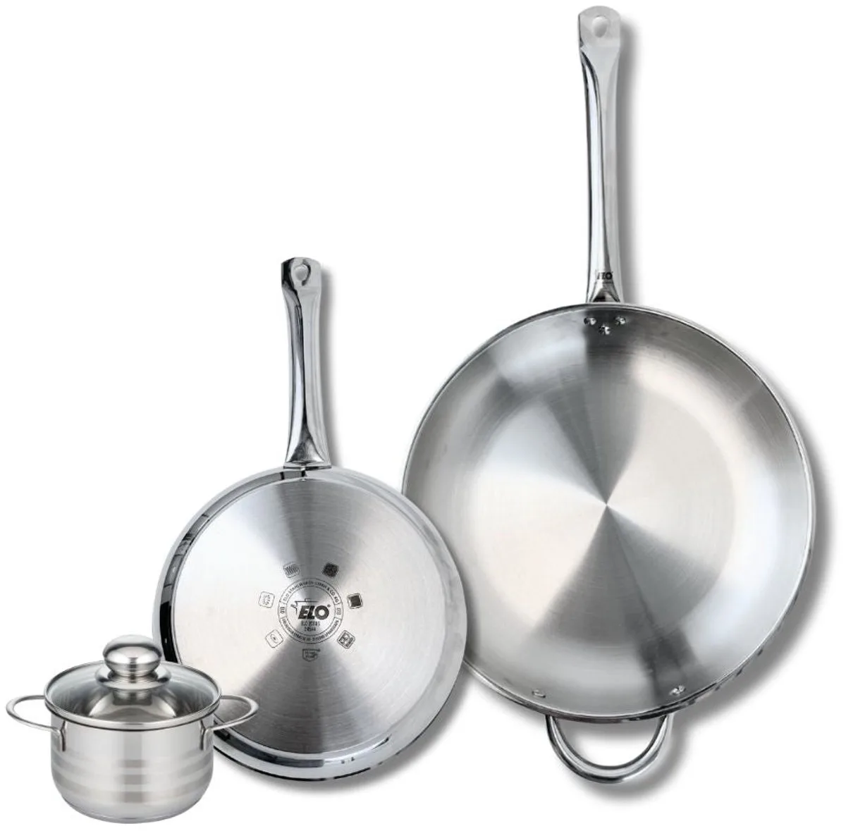 Set van 2 Koekenpannen 24 en 32 cm en 1 braadpan 12 cm Elo Profi Brillant från Fackelmann i Grå – produktbild