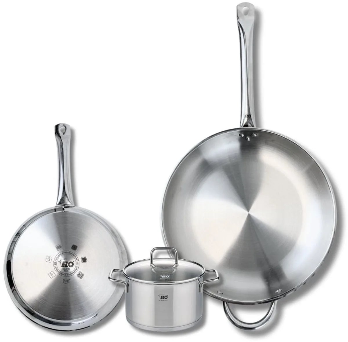 Set van 2 Koekenpannen 24 en 32 cm en 1 braadpan 14 cm Elo Profi Citrin de Fackelmann en Gris – photo produit