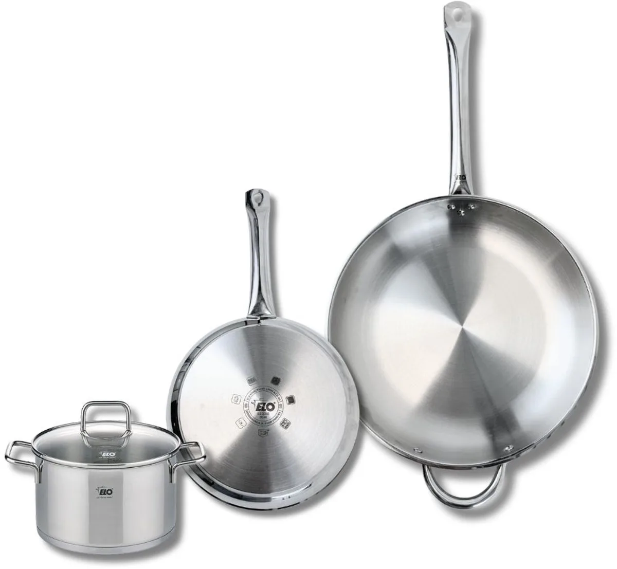 Set van 2 Koekenpannen 24 en 32 cm en 1 braadpan 16 cm Elo Profi Citrin von Fackelmann in Grau – Produktfoto