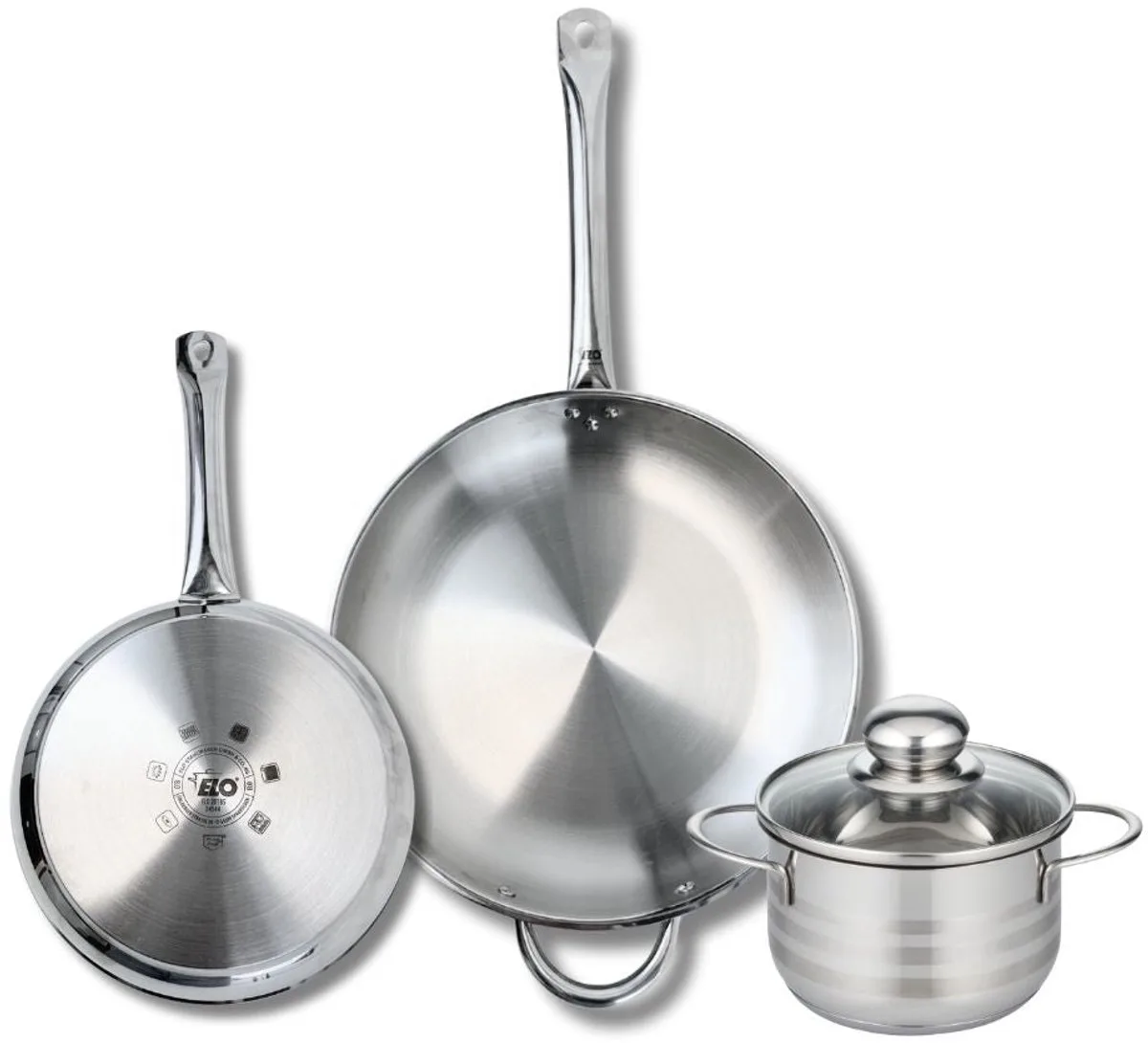 Set van 2 Koekenpannen 24 en 32 cm en 1 braadpan 16 cm Elo Profi Brillant van Fackelmann in Grijs – productfoto