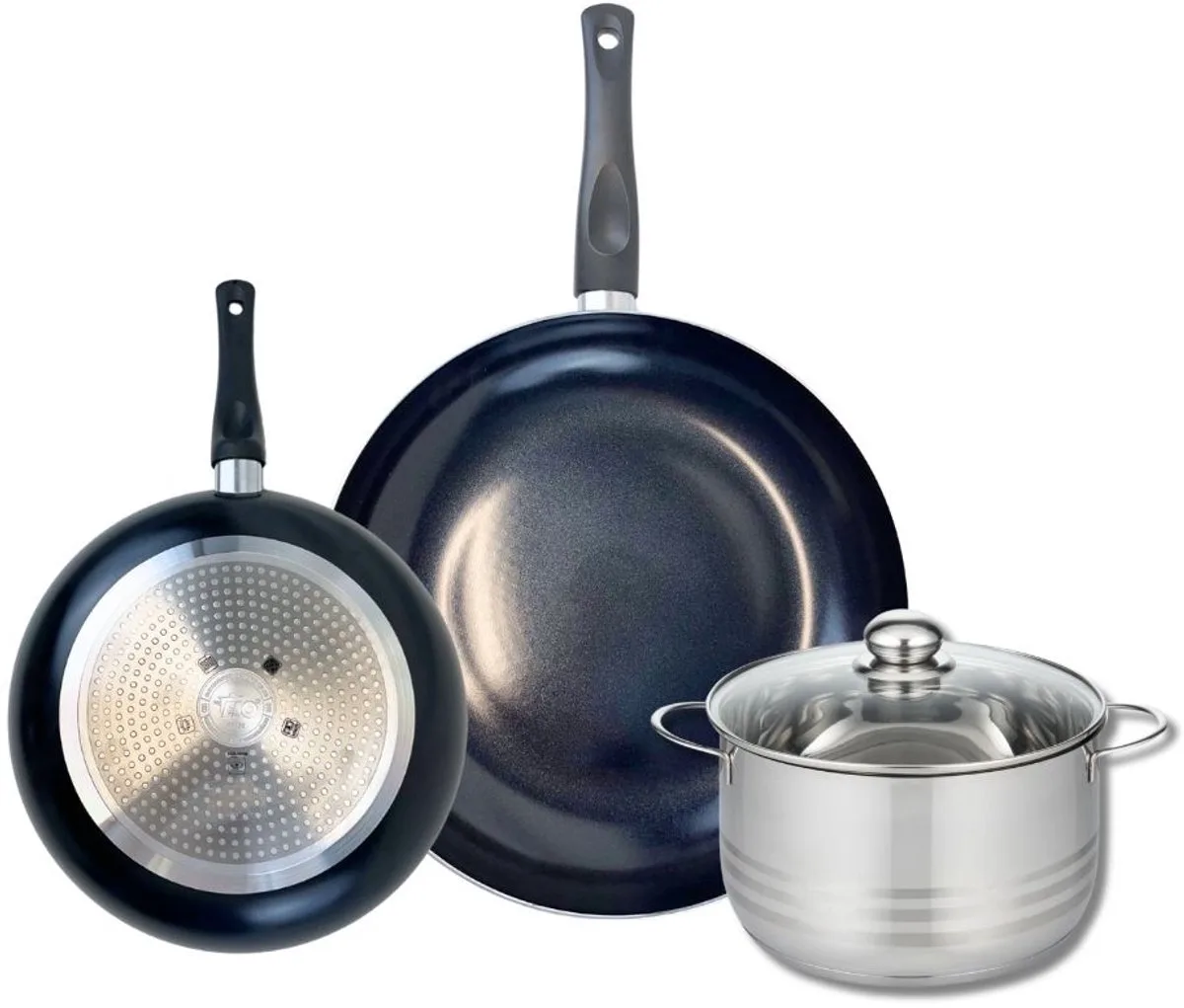 Set van 2 Koekenpannen 24 en 32 cm en 1 braadpan 20 cm Elo Prima Brillant van Fackelmann in Zwart – productfoto
