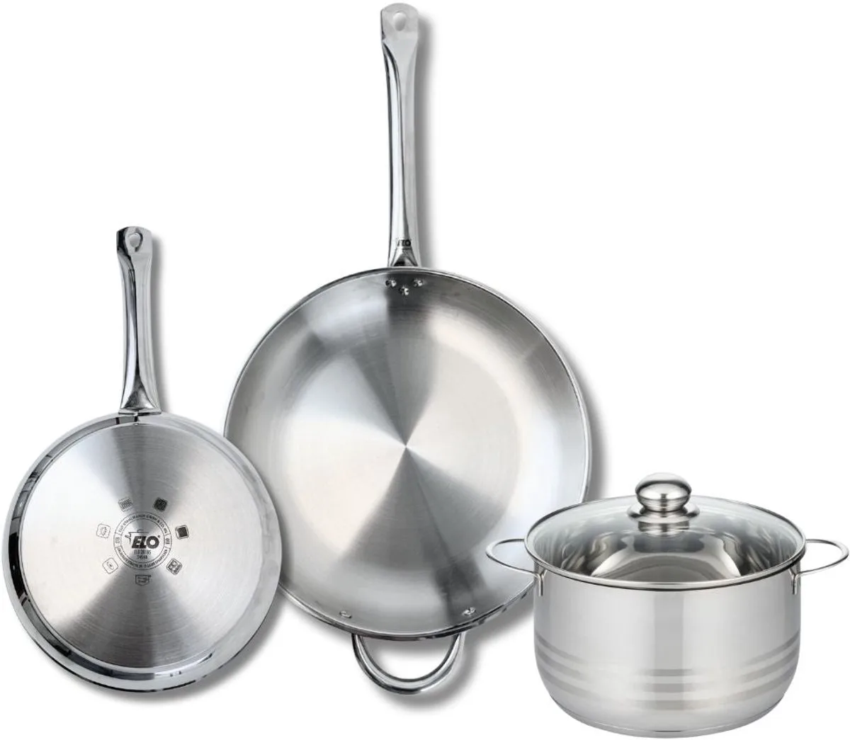 Set van 2 Koekenpannen 24 en 32 cm en 1 braadpan 20 cm Elo Profi Brillant van Fackelmann in Grijs – productfoto