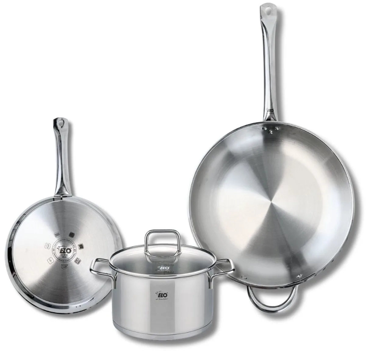 Set van 2 Koekenpannen 24 en 32 cm en 1 braadpan 20 cm Elo Profi Citrin von Fackelmann in Grau – Produktfoto