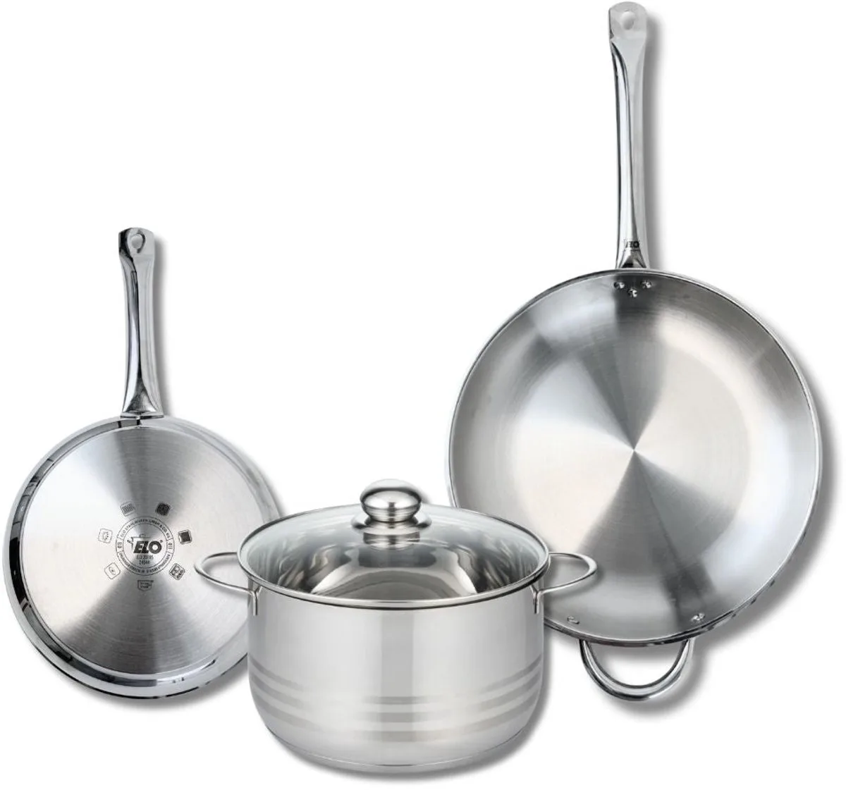 Set van 2 Koekenpannen 24 en 32 cm en 1 braadpan 24 cm Elo Profi Brillant fra Fackelmann i Grå – produktbillede