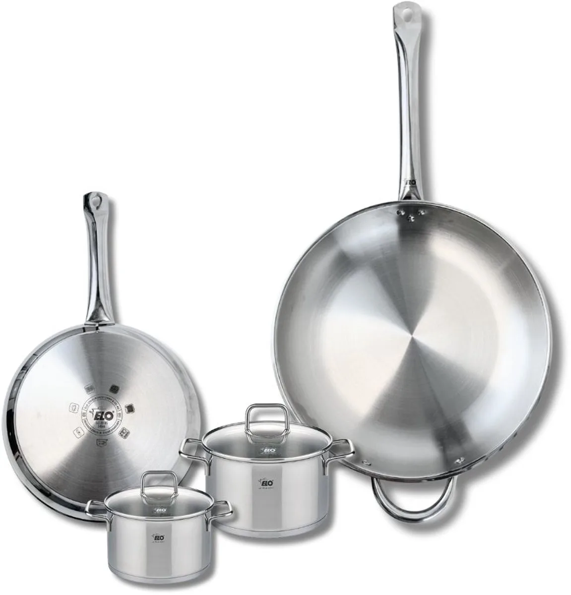 Set van 2 Koekenpannen 24 en 32 cm en 2 kookpotten 12 en 14 cm Elo Profi Citrin de Fackelmann en Gris – photo produit
