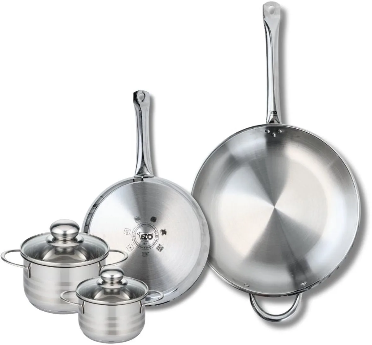 Set van 2 Koekenpannen 24 en 32 cm en 2 kookpotten 12 en 14 cm Elo Profi Brillant von Fackelmann in Grau – Produktfoto