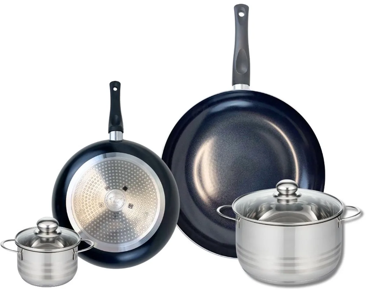 Set van 2 Koekenpannen 24 en 32 cm en 2 kookpotten 12 en 20 cm Elo Prima Glanzend van Fackelmann in Zwart – productfoto
