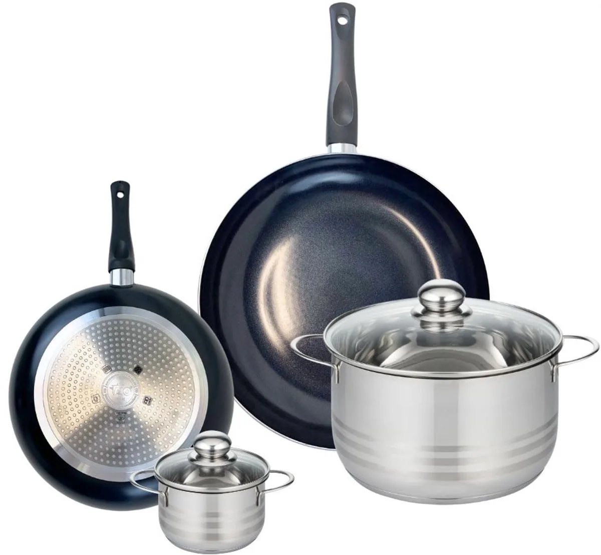 Set van 2 Koekenpannen 24 en 32 cm en 2 Kookpotten 12 en 24 cm Elo Prima Glanzend fra Fackelmann i Sort – produktbillede