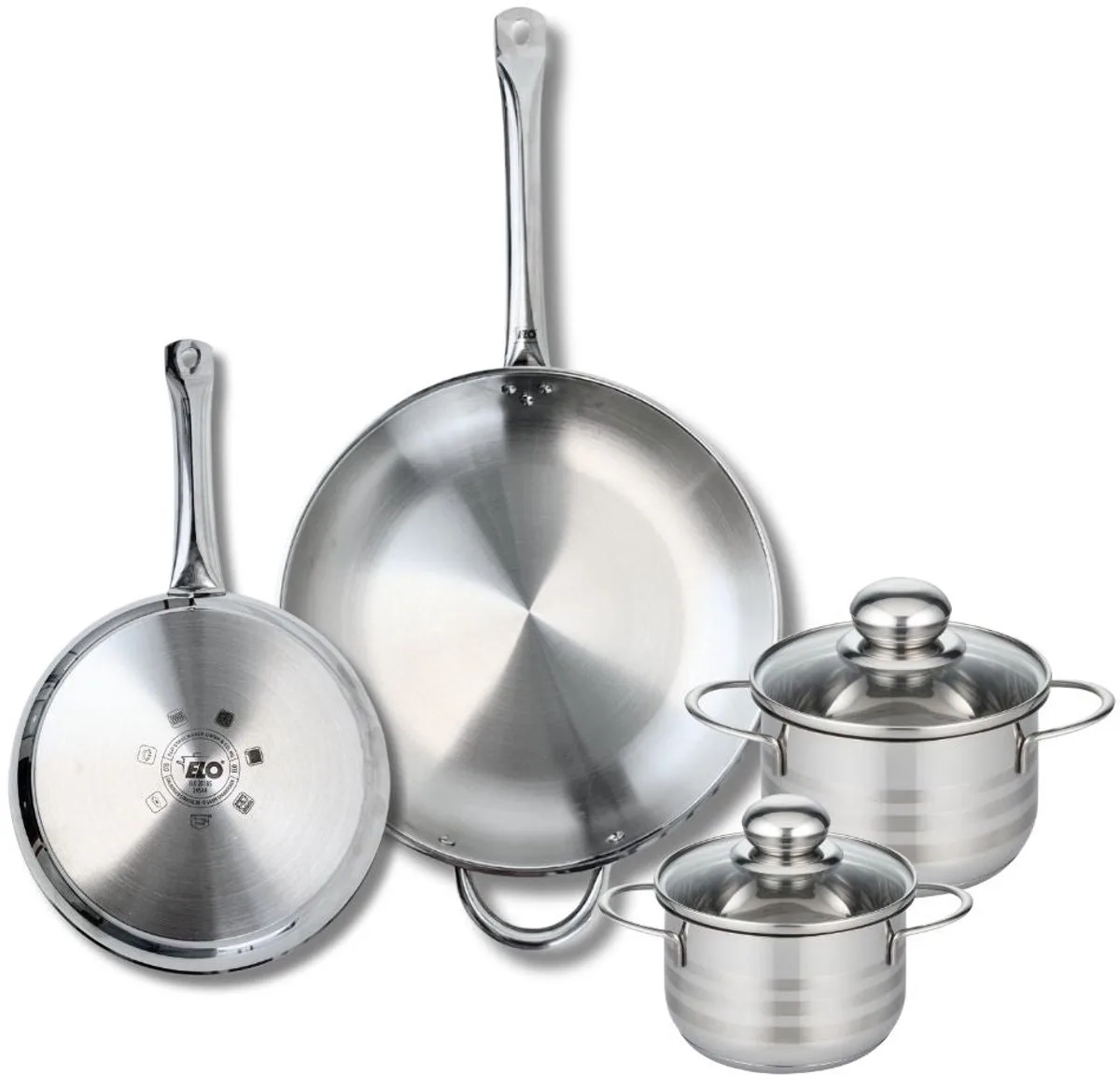 Set van 2 Koekenpannen 24 en 32 cm en 2 Kookpotten 14 en 16 cm Elo Profi Brillant fra Fackelmann i Grå – produktbillede