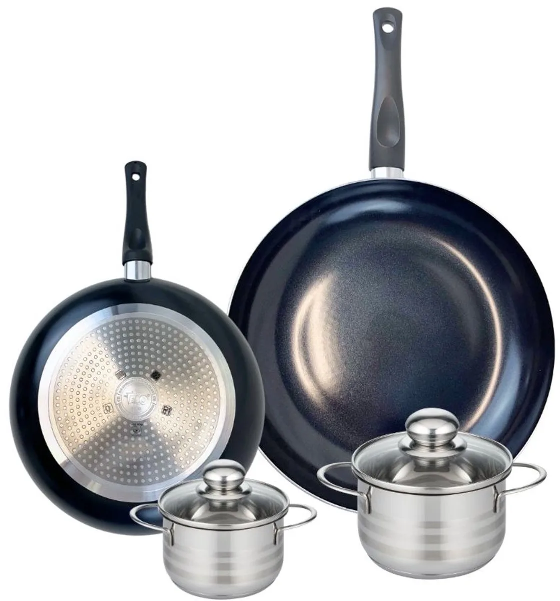 Set van 2 Koekenpannen 24 en 32 cm en 2 kookpotten 14 en 16 cm Elo Prima Glanzend de Fackelmann en Noir – photo produit