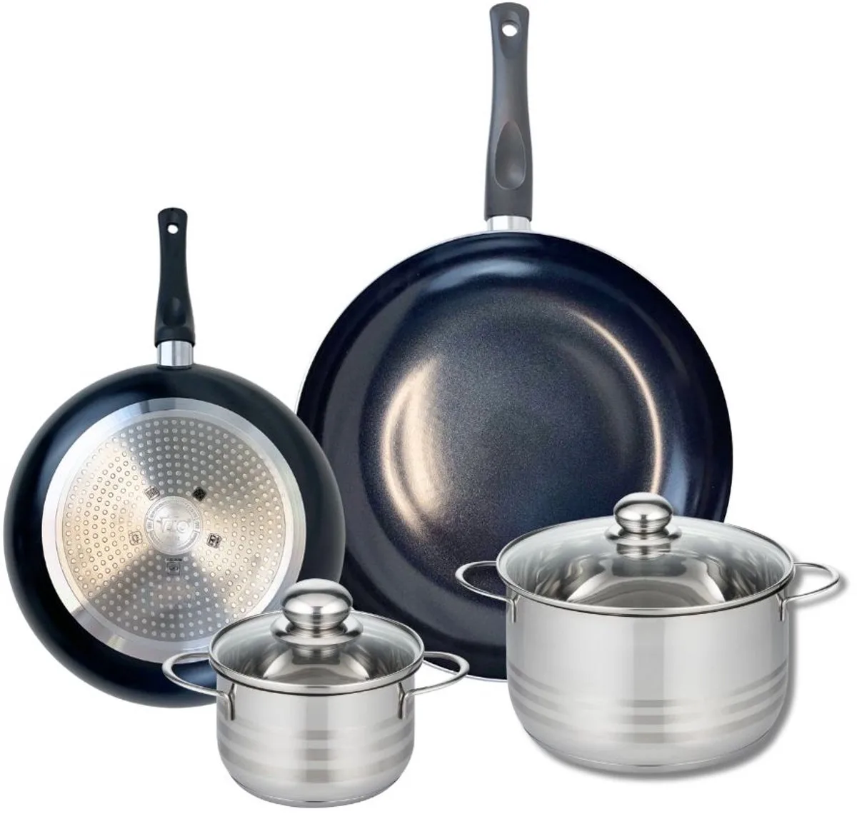 Set van 2 Koekenpannen 24 en 32 cm en 2 kookpotten 14 en 20 cm Elo Prima Glanzend van Fackelmann in Zwart – productfoto