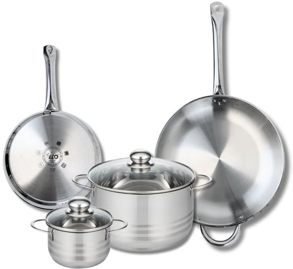 Set van 2 Koekenpannen 24 en 32 cm en 2 Kookpotten 14 en 24 cm Elo Profi Brillant van Fackelmann in Grijs – productfoto
