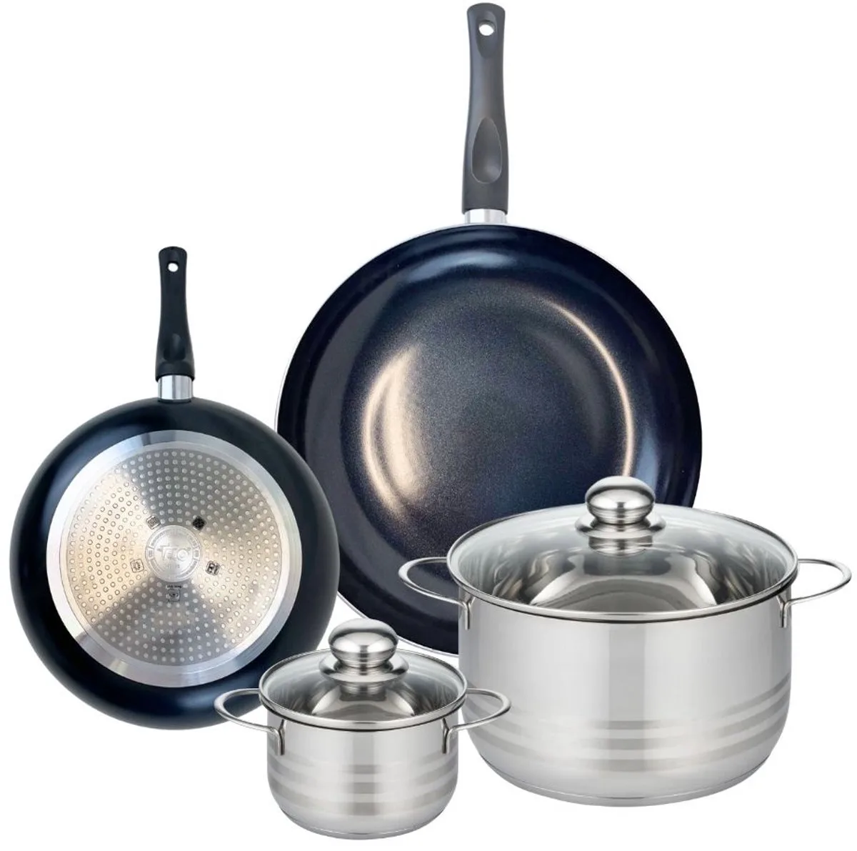Set van 2 Koekenpannen 24 en 32 cm en 2 kookpotten 14 en 24 cm Elo Prima Glanzend fra Fackelmann i Sort – produktbillede