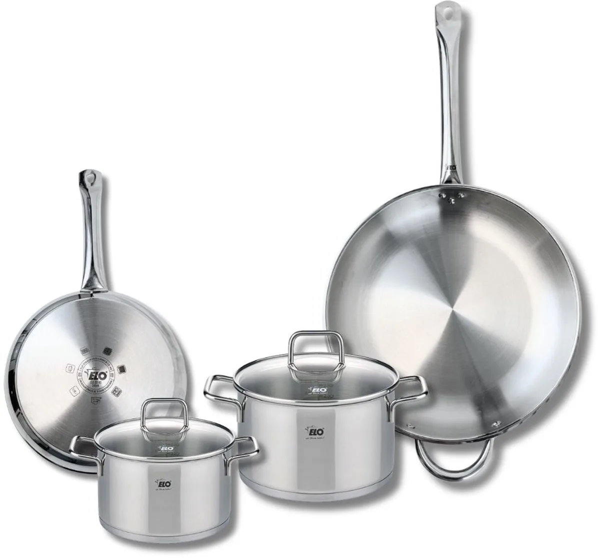 Set van 2 Koekenpannen 24 en 32 cm en 2 Kookpotten 16 en 20 cm Elo Profi Citrin de Fackelmann en Gris – photo produit
