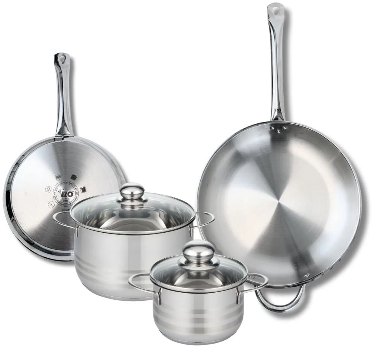 Set van 2 Koekenpannen 24 en 32 cm en 2 Kookpotten 16 en 20 cm Elo Profi Brillant fra Fackelmann i Grå – produktbillede