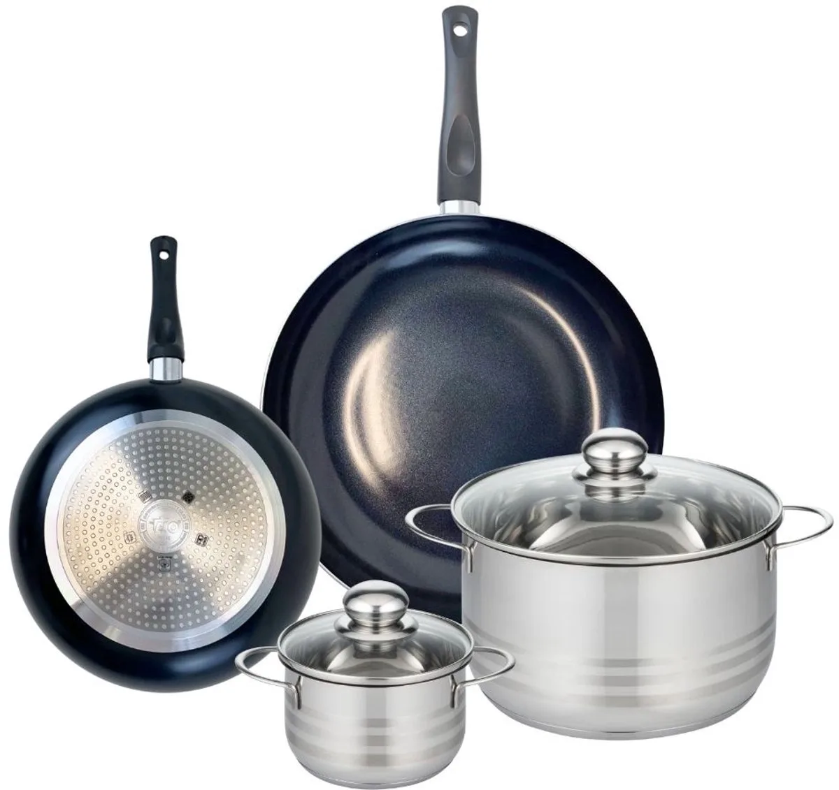 Set van 2 Koekenpannen 24 en 32 cm en 2 kookpotten 16 en 24 cm Elo Prima Glanzend de Fackelmann en Noir – photo produit