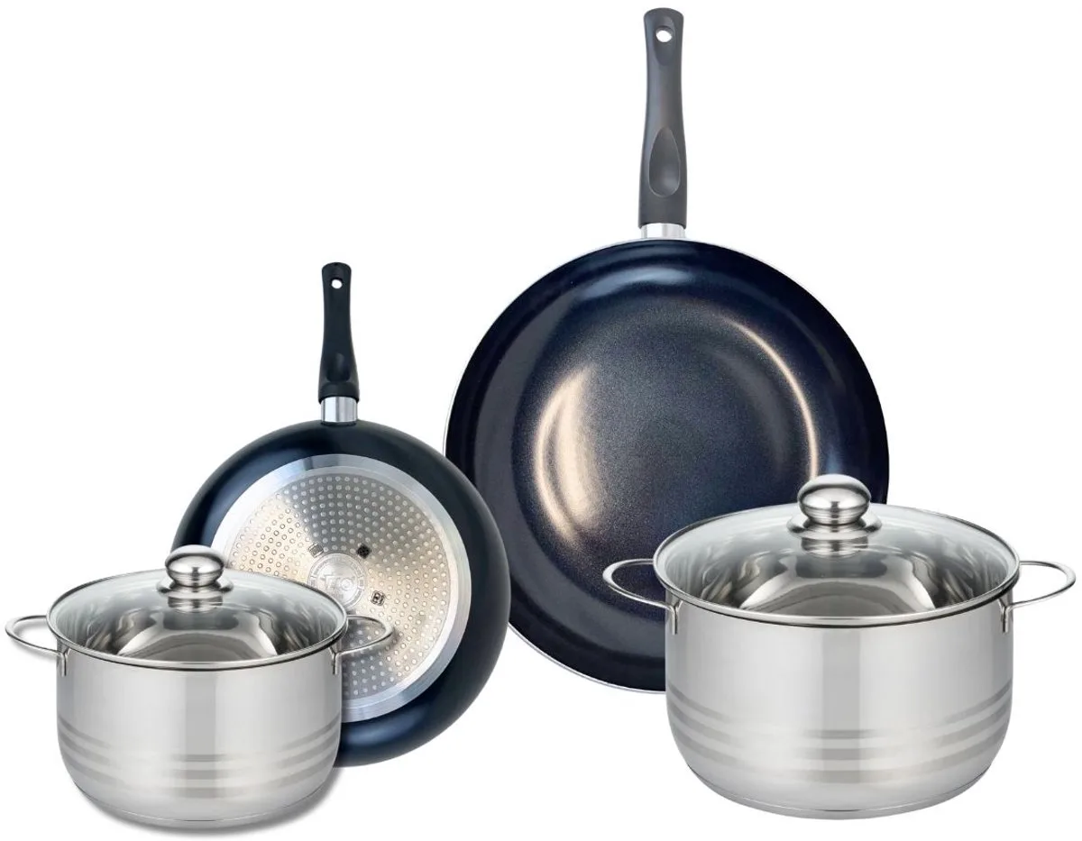 Set van 2 Koekenpannen 24 en 32 cm en 2 kookpotten 20 en 24 cm Elo Prima Glanzend van Fackelmann in Zwart – productfoto