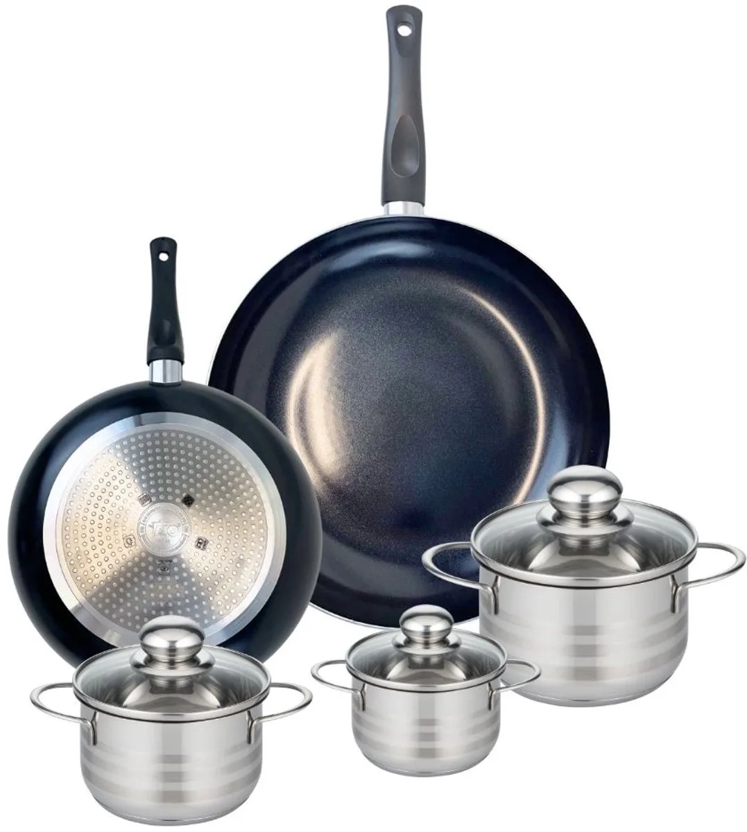 Set van 2 Koekenpannen 24 en 32 cm en 3 kookpotten 12, 14 en 16 cm Elo Prima Glanzend van Fackelmann in Zwart – productfoto