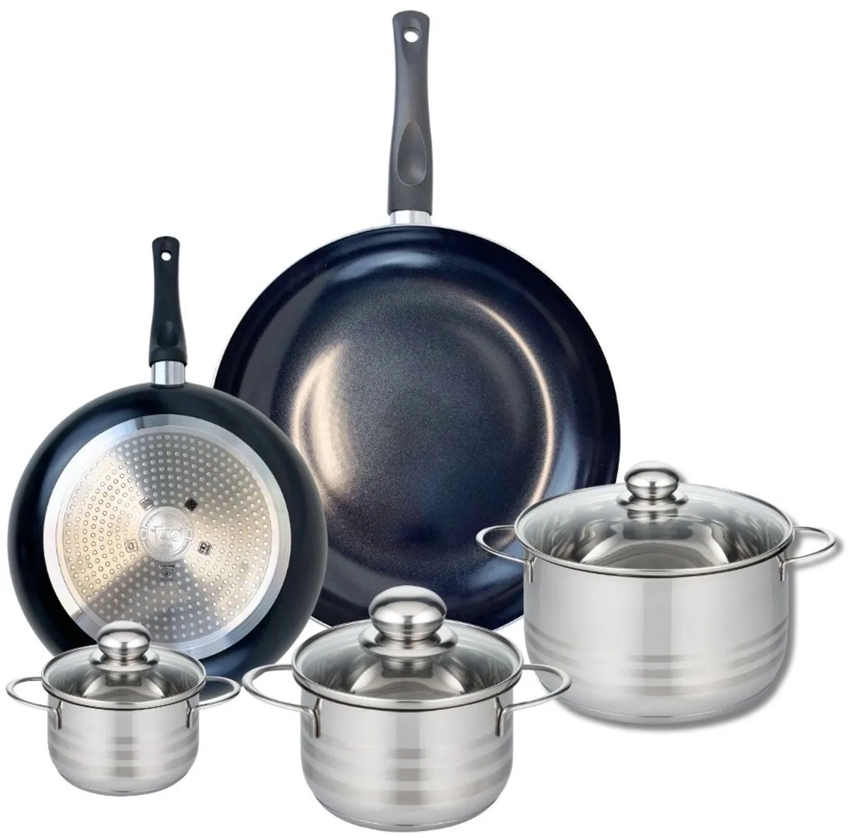 Set van 2 Koekenpannen 24 en 32 cm en 3 kookpotten 12, 16 en 20 cm Elo Prima Brillant de Fackelmann en Noir – photo produit