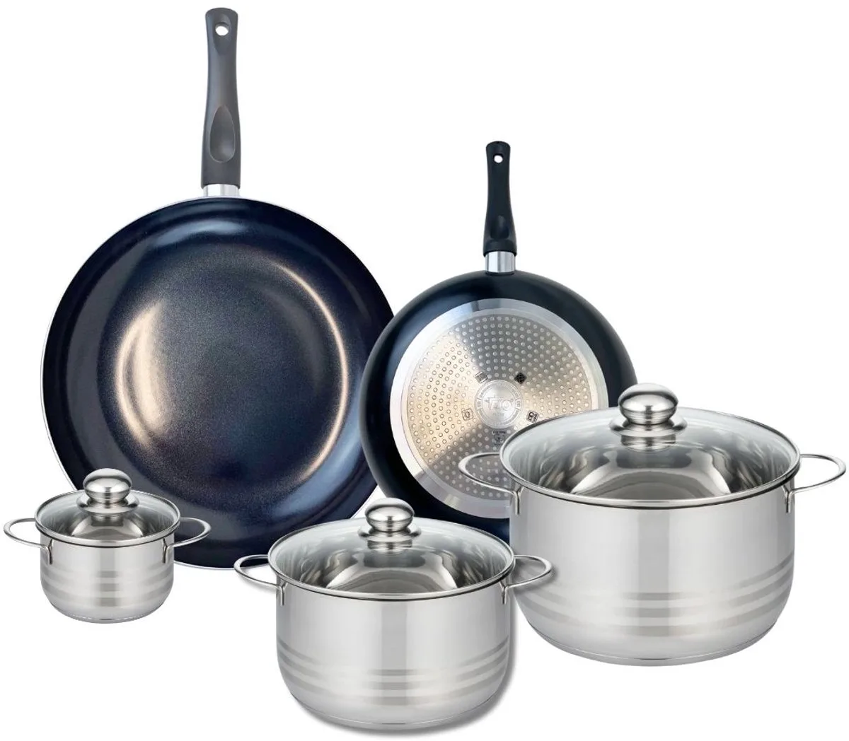 Set van 2 Koekenpannen 24 en 32 cm en 3 kookpotten 12, 20 en 24 cm Elo Prima Glanzend by Fackelmann in Black – product photo
