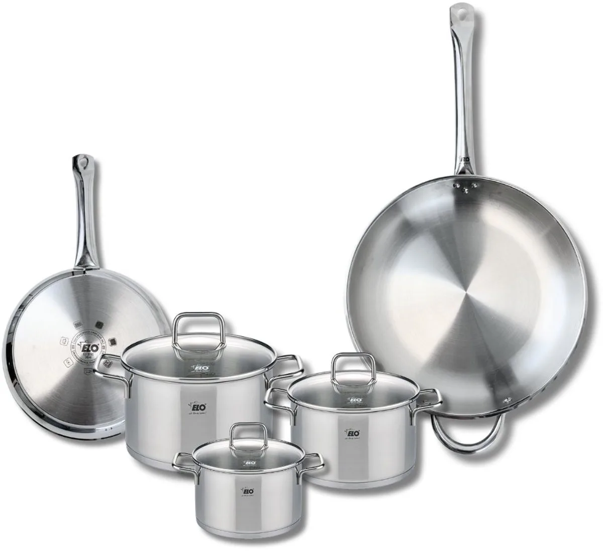 Set van 2 Koekenpannen 24 en 32 cm en 3 kookpotten 14, 16 en 20 cm Elo Profi Citrin de Fackelmann en Gris – photo produit