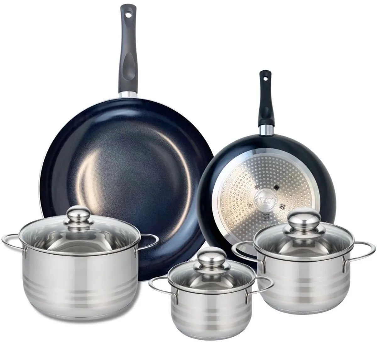 Set van 2 Koekenpannen 24 en 32 cm en 3 kookpotten 14, 16 en 20 cm Elo Prima Brillant von Fackelmann in Schwarz – Produktfoto