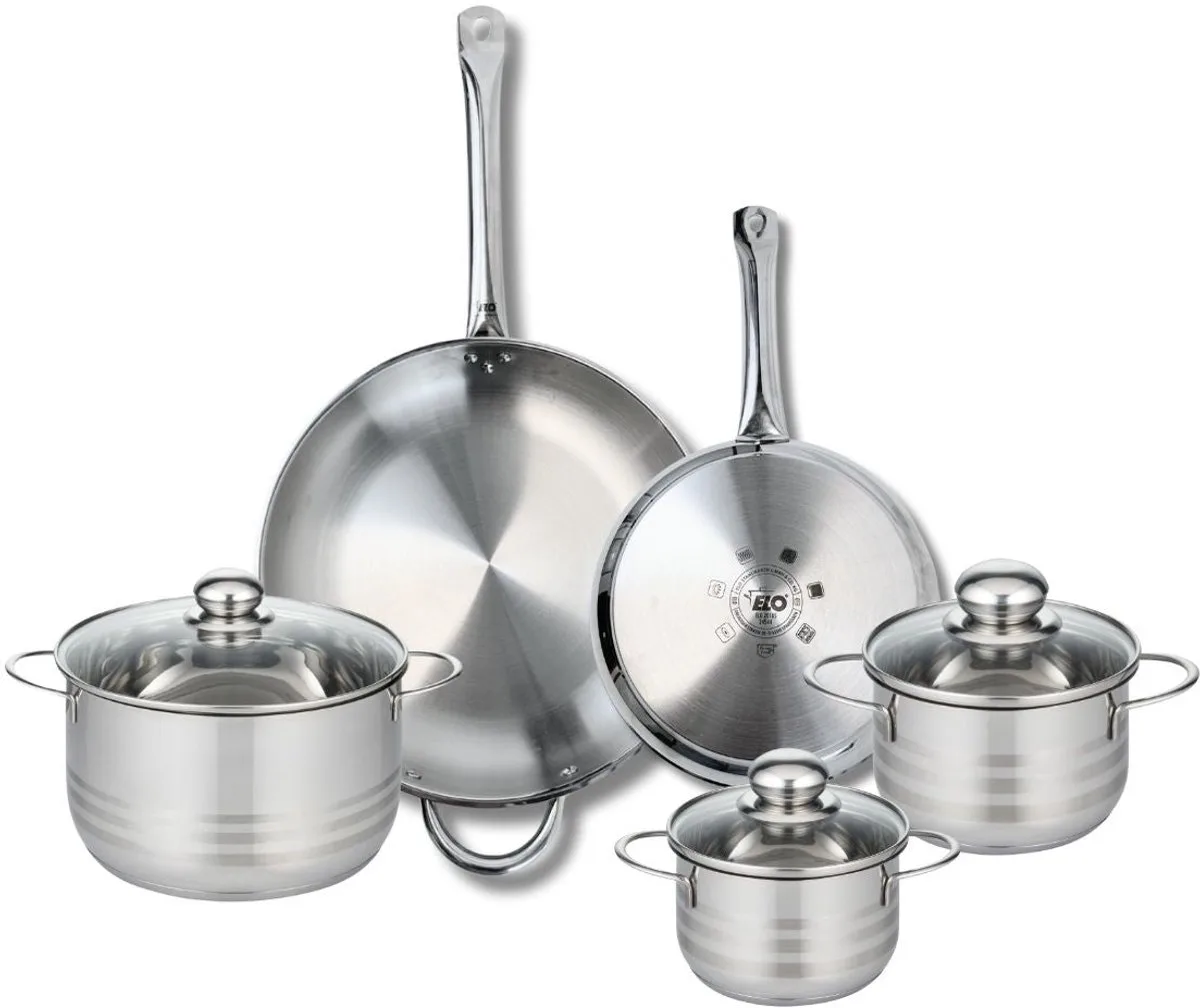 Set van 2 Koekenpannen 24 en 32 cm en 3 kookpotten 14, 16 en 20 cm Elo Profi Brillant från Fackelmann i Grå – produktbild