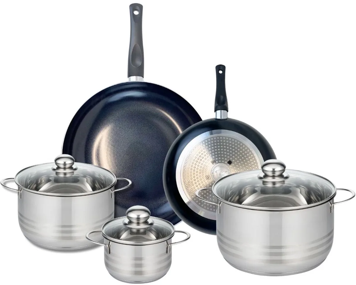 Set van 2 Koekenpannen 24 en 32 cm en 3 Kookpotten 14, 20 en 24 cm Elo Prima Glanzend från Fackelmann i Svart – produktbild