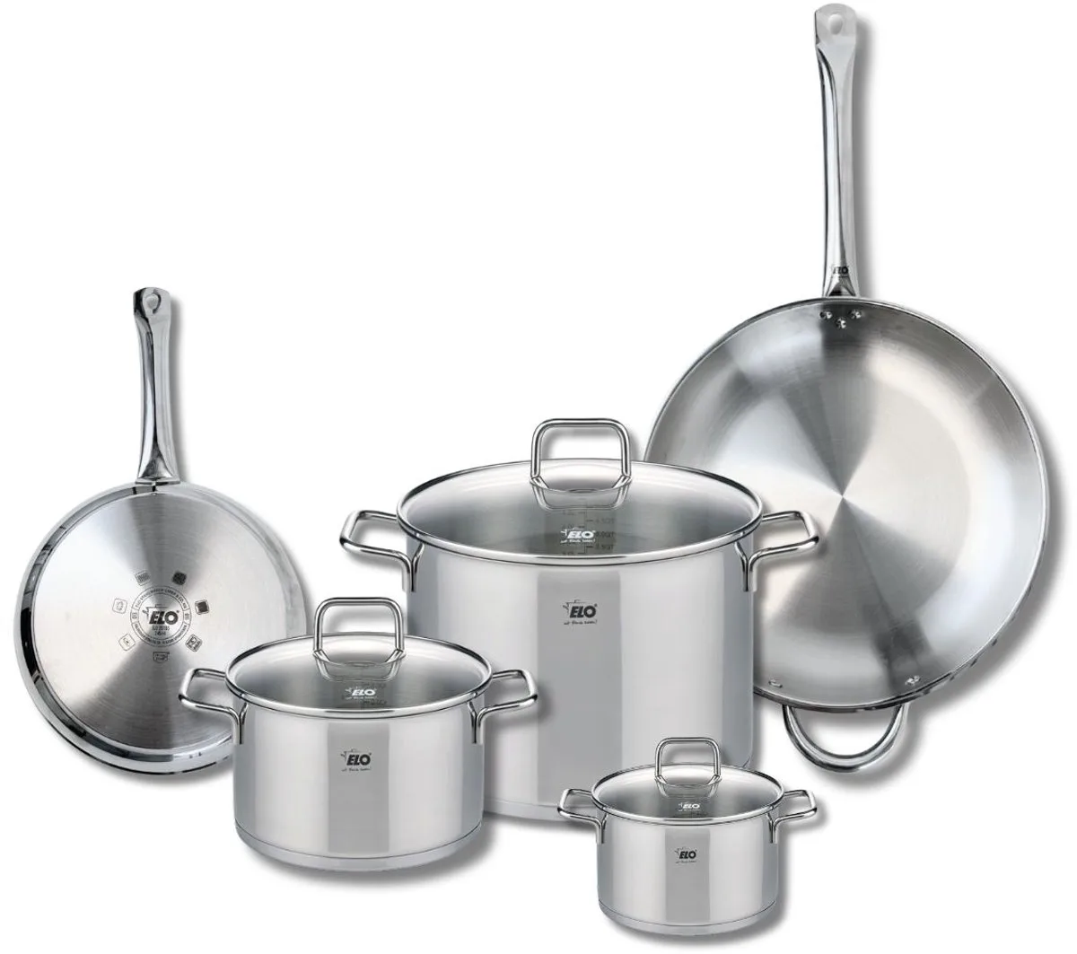 Set van 2 Koekenpannen 24 en 32 cm en 3 kookpotten 14, 20 en 26 cm Elo Profi Citrin van Fackelmann in Grijs – productfoto