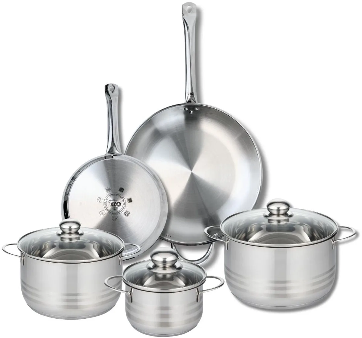Set van 2 Koekenpannen 24 en 32 cm en 3 Kookpotten 16, 20 en 24 cm Elo Profi Brillant de Fackelmann en Gris – photo produit