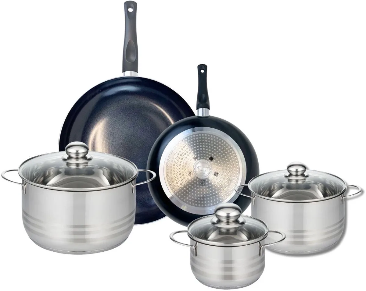 Set van 2 Koekenpannen 24 en 32 cm en 3 Kookpotten 16, 20 en 24 cm Elo Prima Glanzend van Fackelmann in Zwart – productfoto