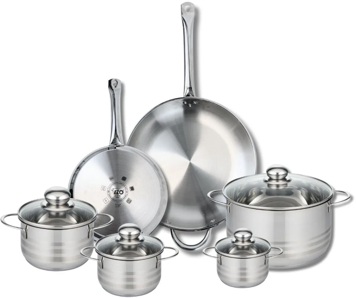 Set van 2 Koekenpannen 24 en 32 cm en 4 kookpotten 12, 14, 16 en 24 cm Elo Profi Brillant von Fackelmann in Grau – Produktfoto