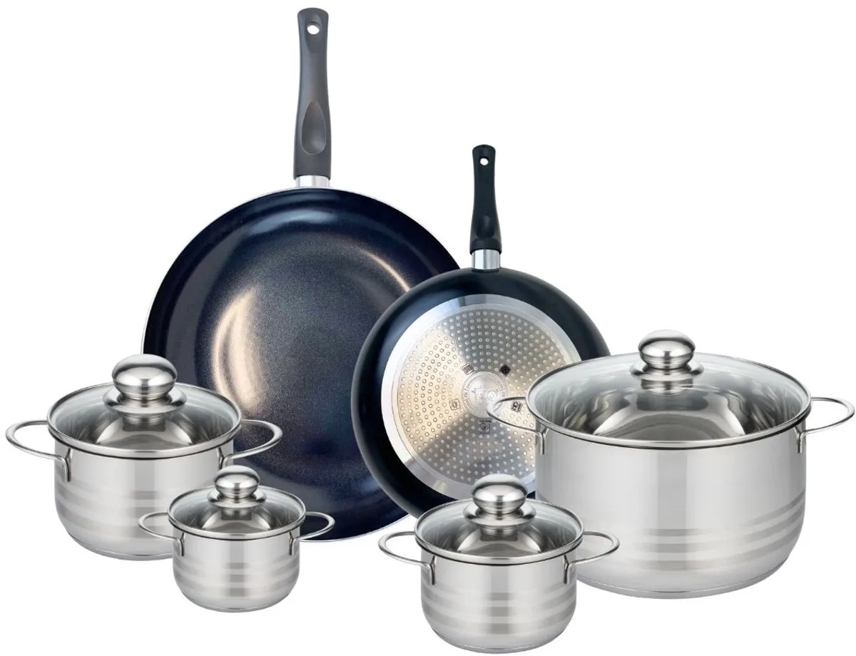 Set van 2 Koekenpannen 24 en 32 cm en 4 kookpotten 12, 14, 16 en 24 cm Elo Prima Glanzend van Fackelmann in Zwart – productfoto