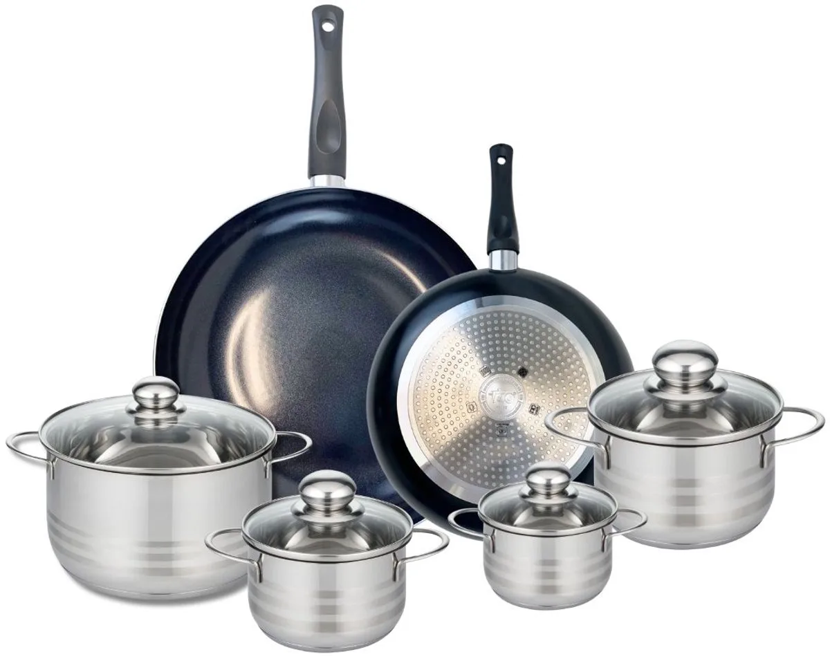 Set van 2 Koekenpannen 24 en 32 cm en 4 kookpotten 12, 14, 16 en 20 cm Elo Prima Glanzend van Fackelmann in Zwart – productfoto