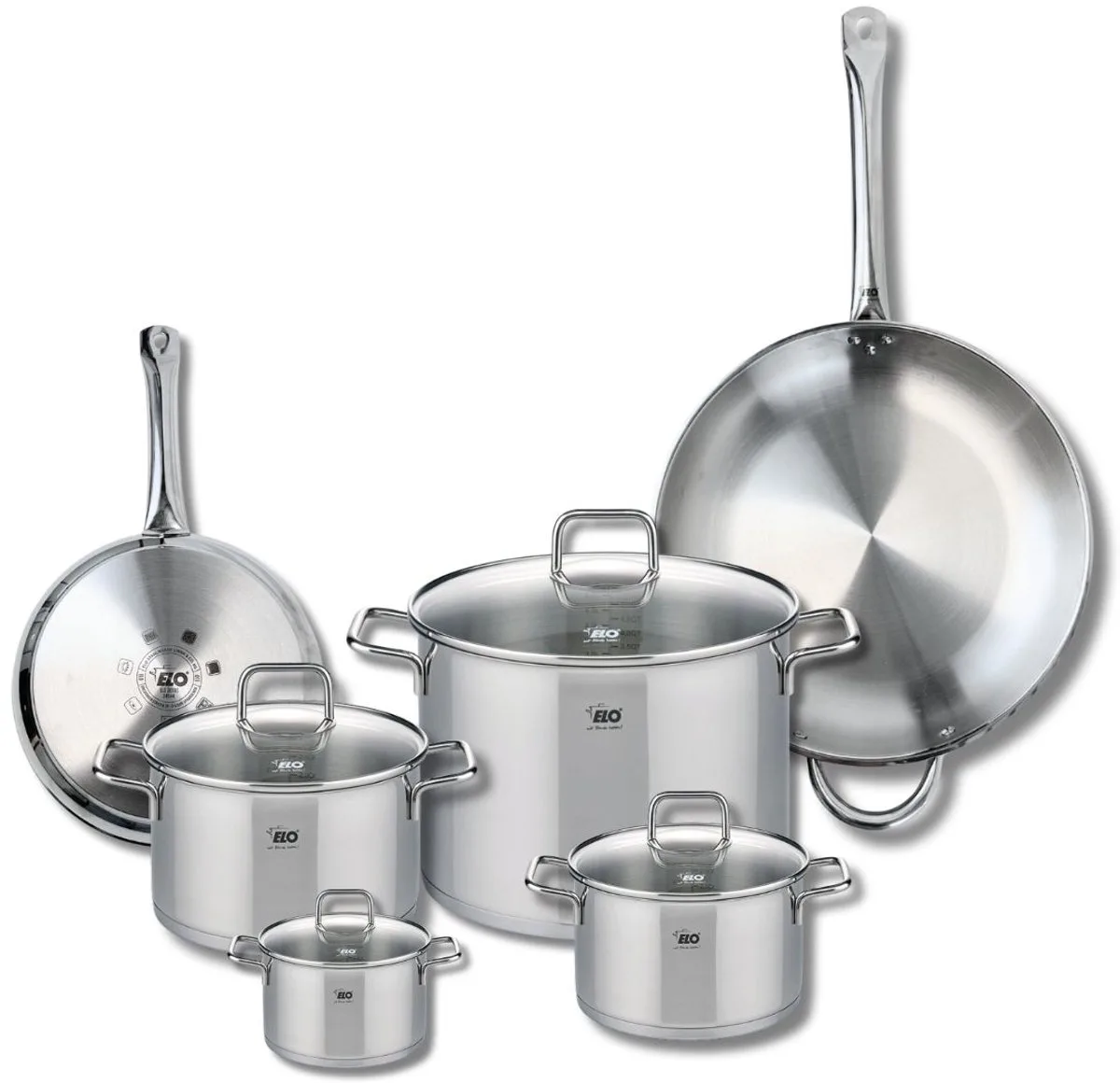 Set van 2 Koekenpannen 24 en 32 cm en 4 kookpotten 12, 16, 20 en 26 cm Elo Profi Citrin de Fackelmann en Gris – photo produit