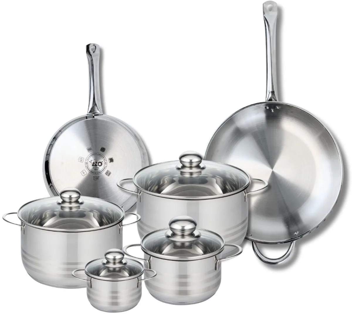 Set van 2 Koekenpannen 24 en 32 cm en 4 kookpotten 12, 16, 20 en 24 cm Elo Profi Brillant de Fackelmann en Gris – photo produit