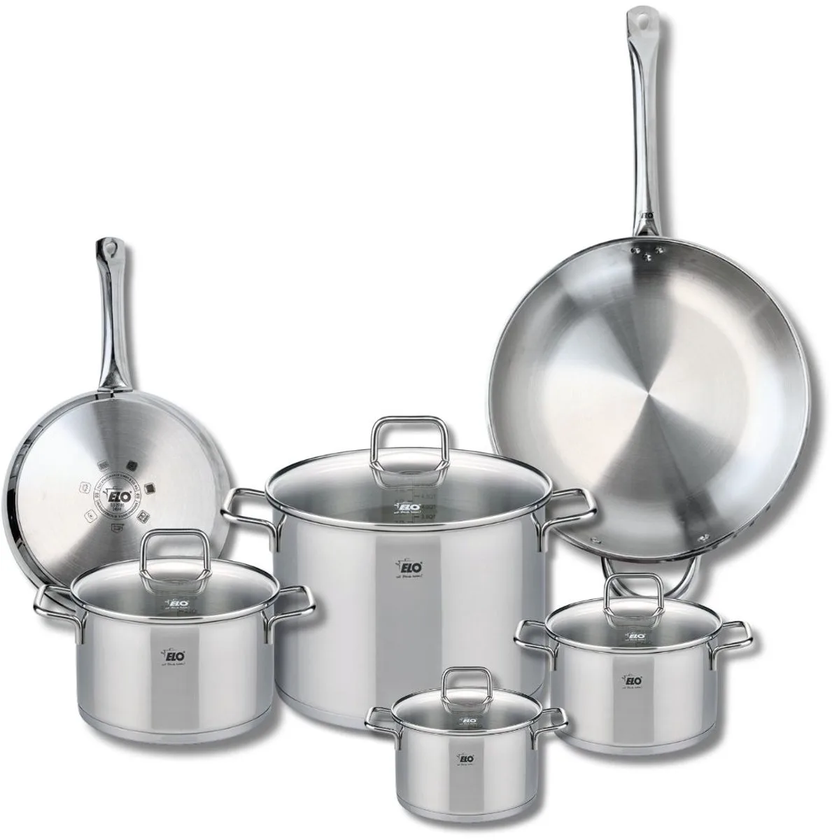 Set van 2 Koekenpannen 24 en 32 cm en 4 kookpotten 14, 16, 20 en 26 cm Elo Profi Citrin från Fackelmann i Grå – produktbild