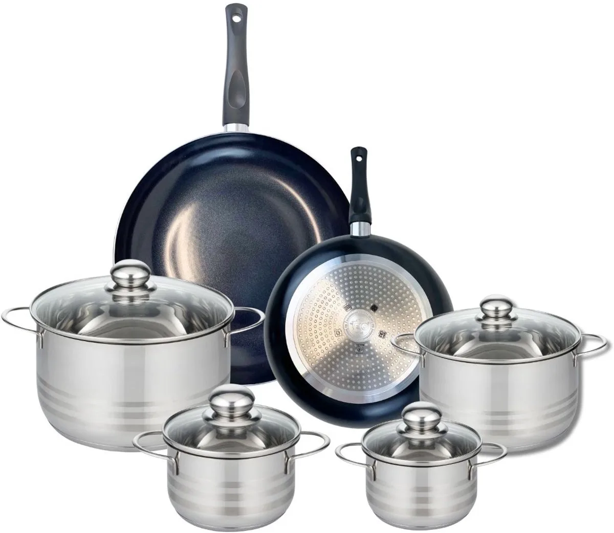 Set van 2 Koekenpannen 24 en 32 cm en 4 kookpotten 14, 16, 20 en 24 cm Elo Prima Brillant van Fackelmann in Zwart – productfoto