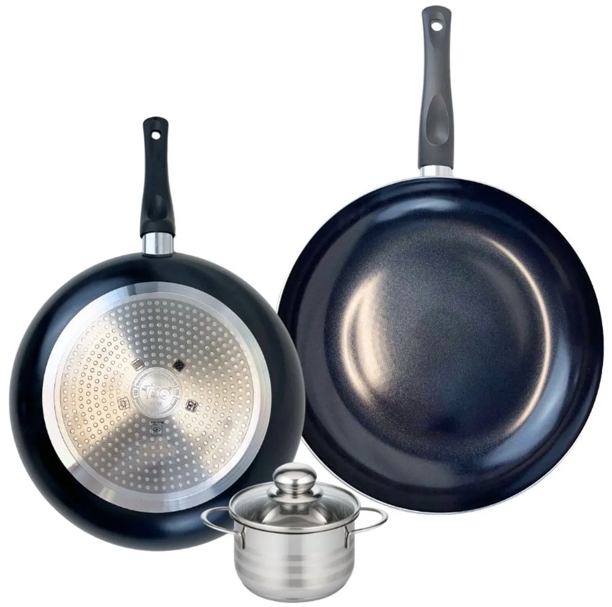 Set van 2 Koekenpannen 28 en 32 cm en 1 braadpan 12 cm Elo Prima Brillant de Fackelmann en Noir – photo produit